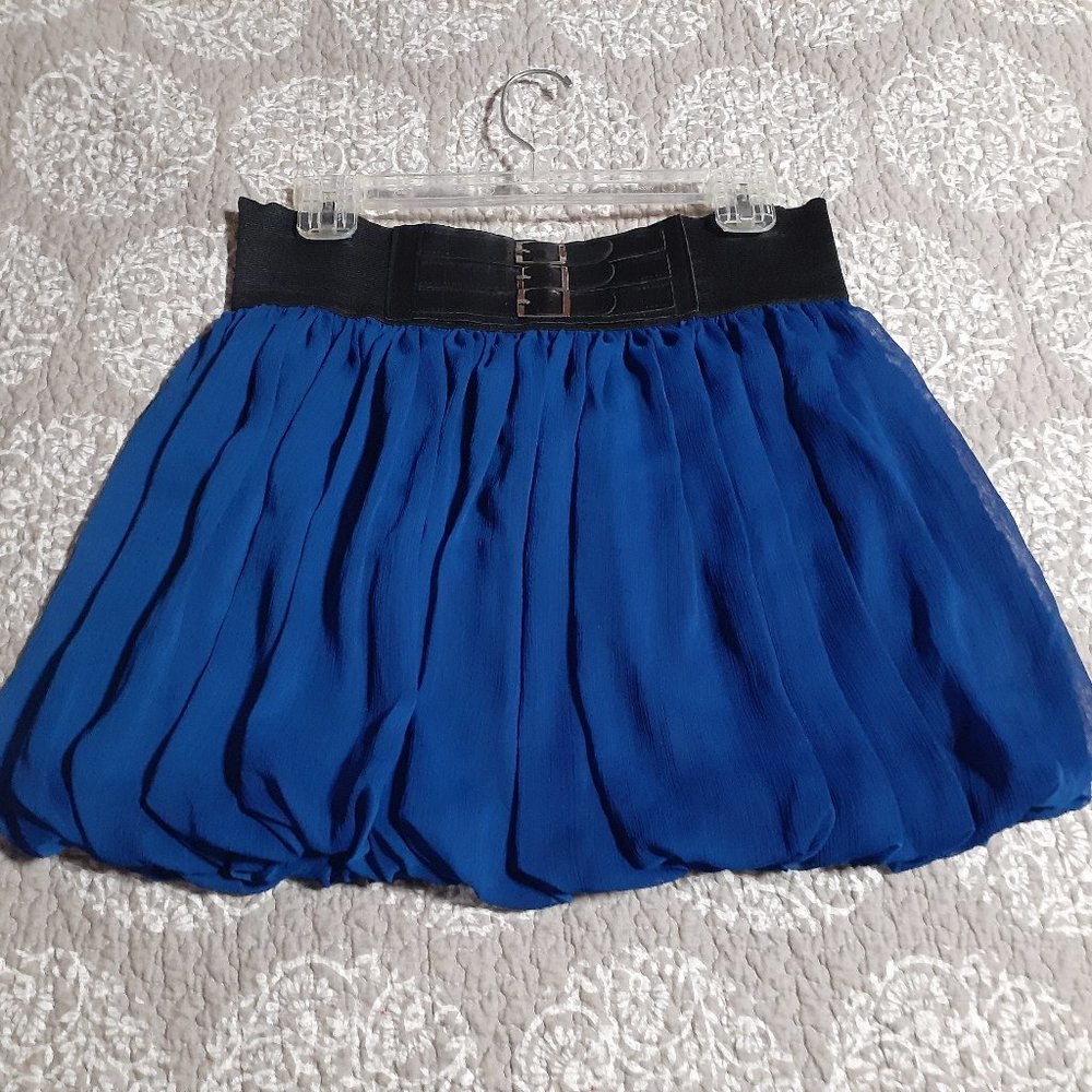 Royal Blue Cocktail Party Mini Skirt with built-in elastic black Belt size M
